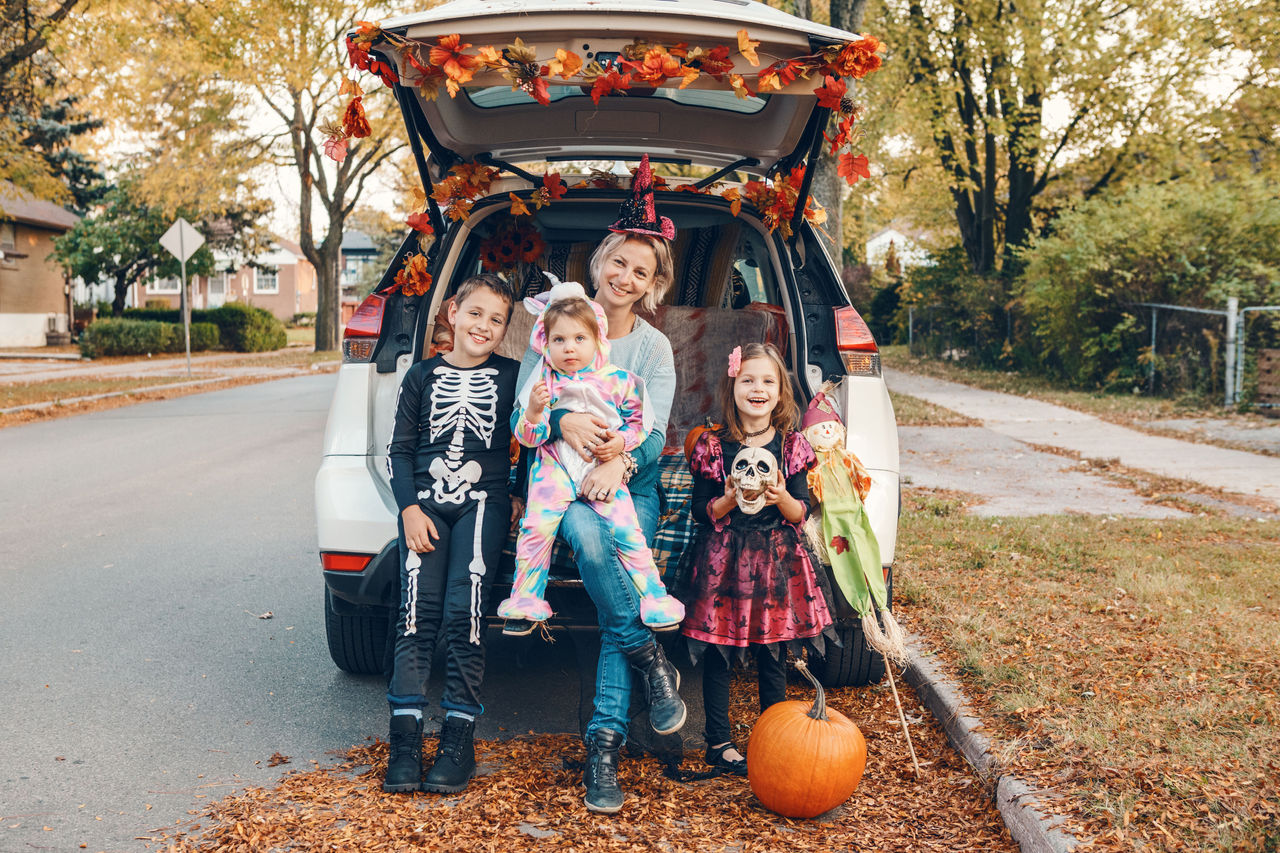 Trunk or treat family in costumes