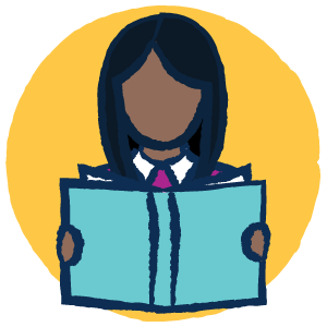 Simple icon of a teacher reading a book.