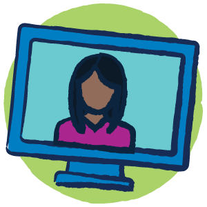 Simple drawing of a teacher on a virtual computer screen